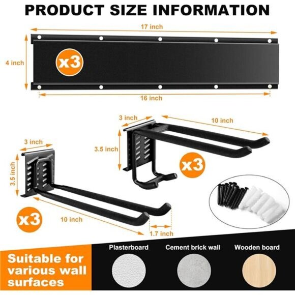 Garage Wall Mount Tool Organizer Heavy Duty Storage Rack for Garden Broom Rake - Picture 5 of 8